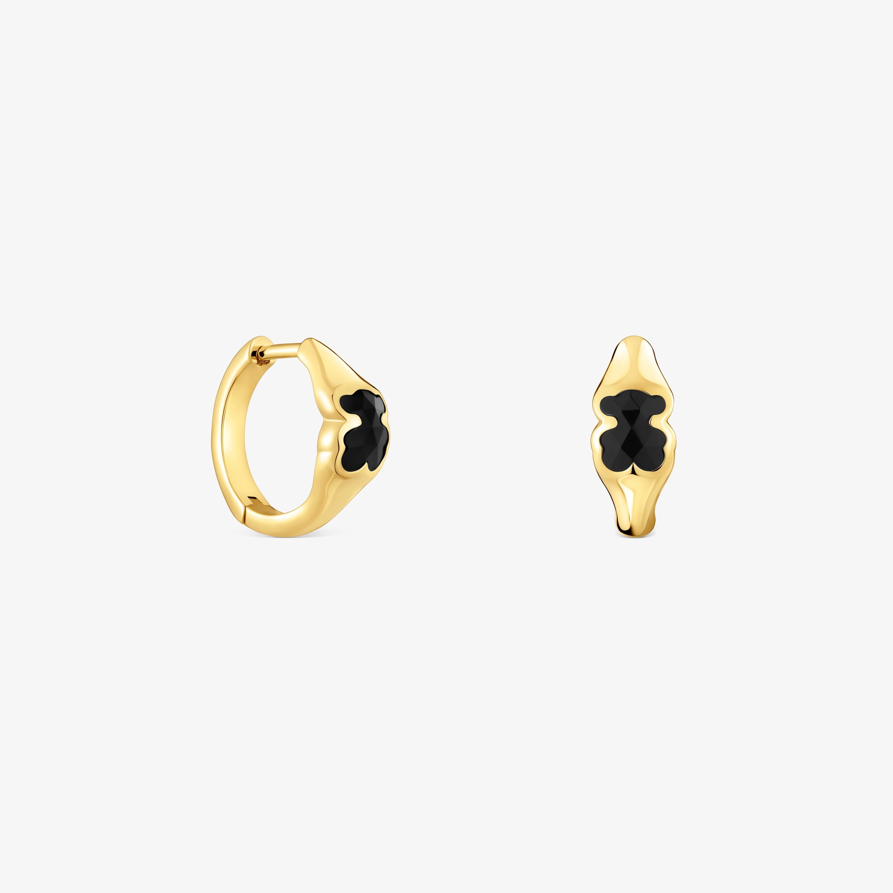 mm 18K gold over silver Hoop earrings with onyx bear motif TOUS Icon Color