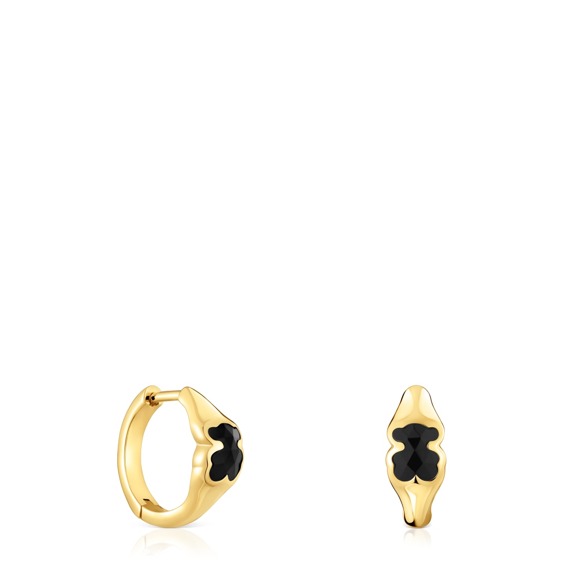 10 mm 18kt gold over silver Hoop earrings with onyx bear motif TOUS Icon Color