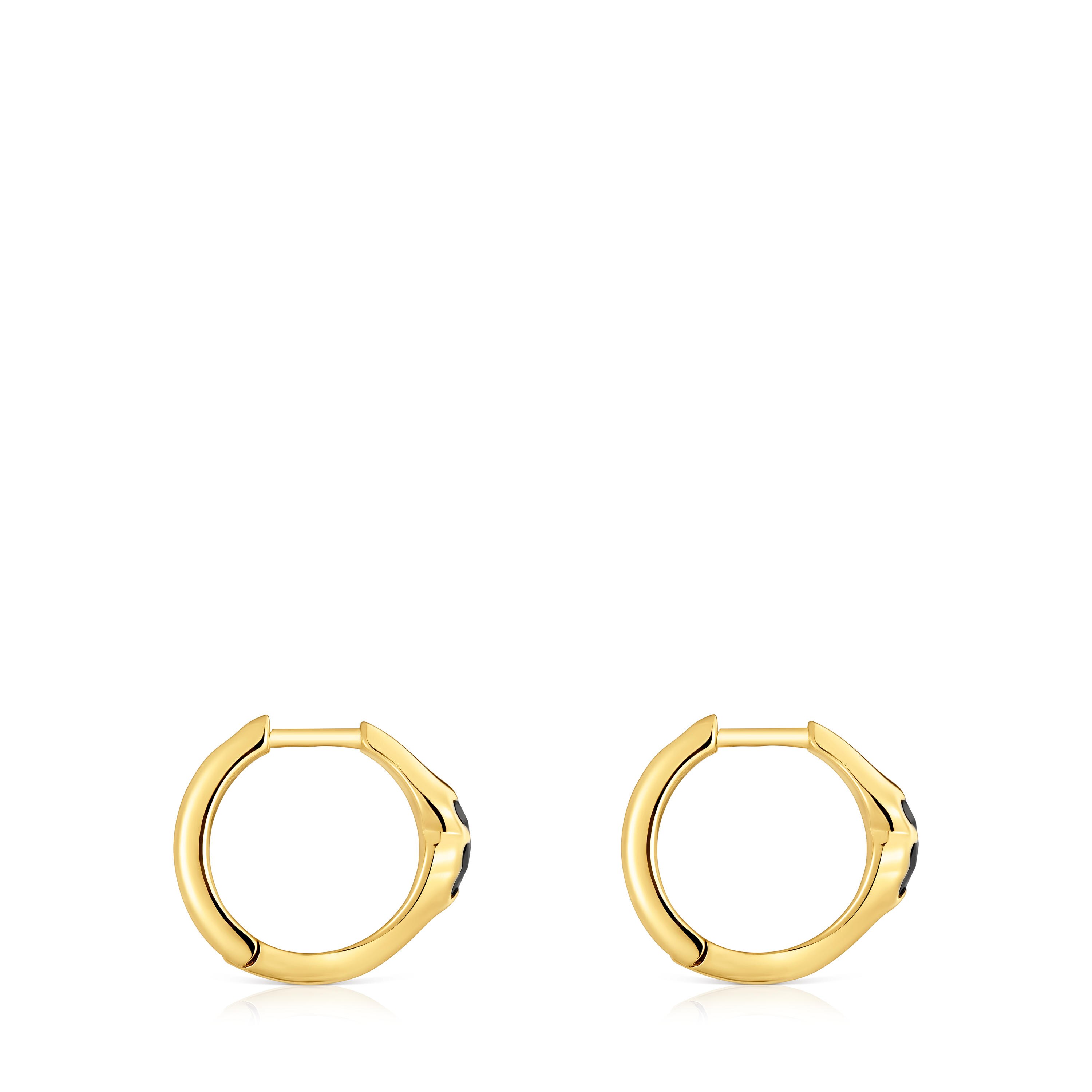 10 mm 18kt gold over silver Hoop earrings with onyx bear motif TOUS Icon Color