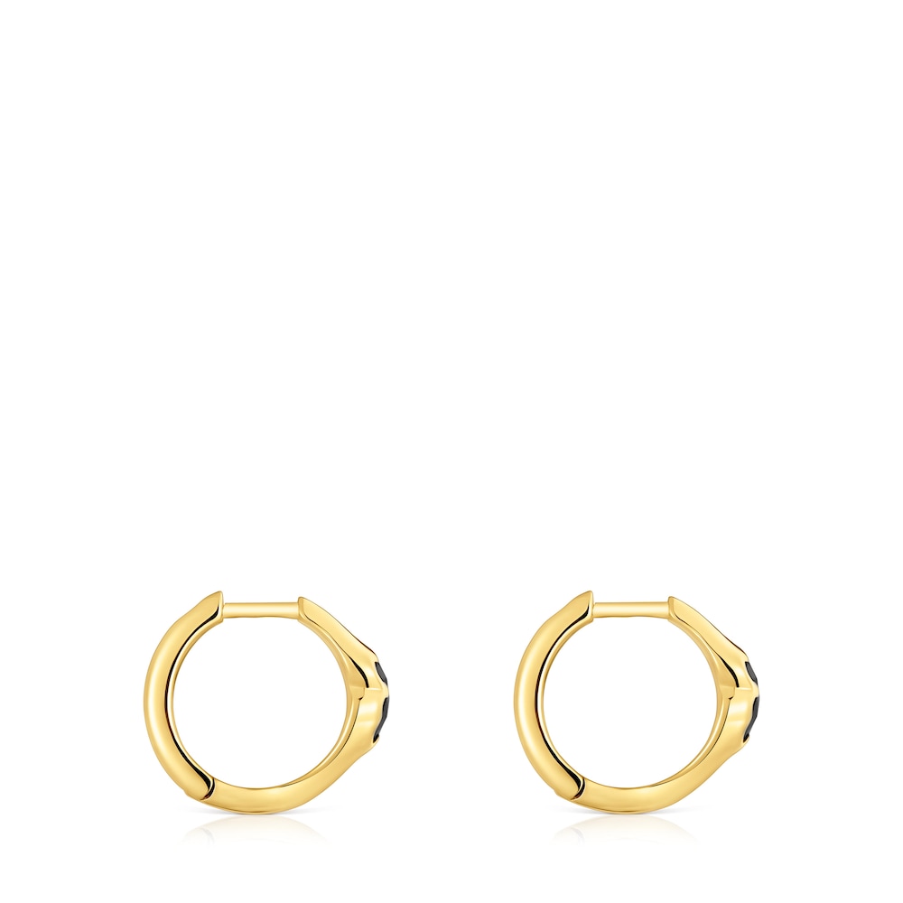 Pendientes de aro con baño de oro 18 kt sobre plata y motivo oso en ónix 10 mm Icon Color image number 1