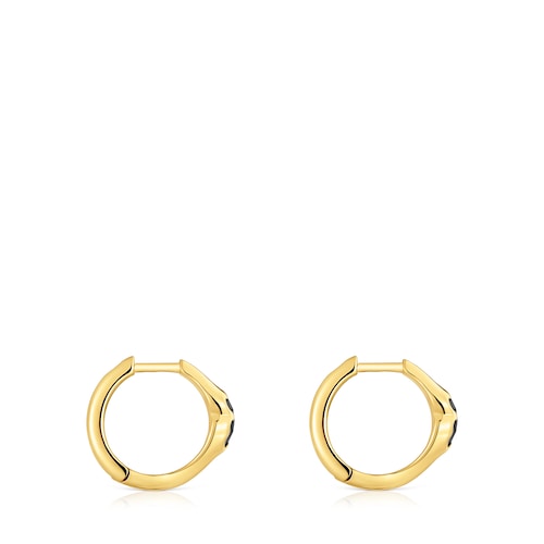Pendientes de aro con baño de oro 18 kt sobre plata y motivo oso en ónix 10 mm Icon Color
