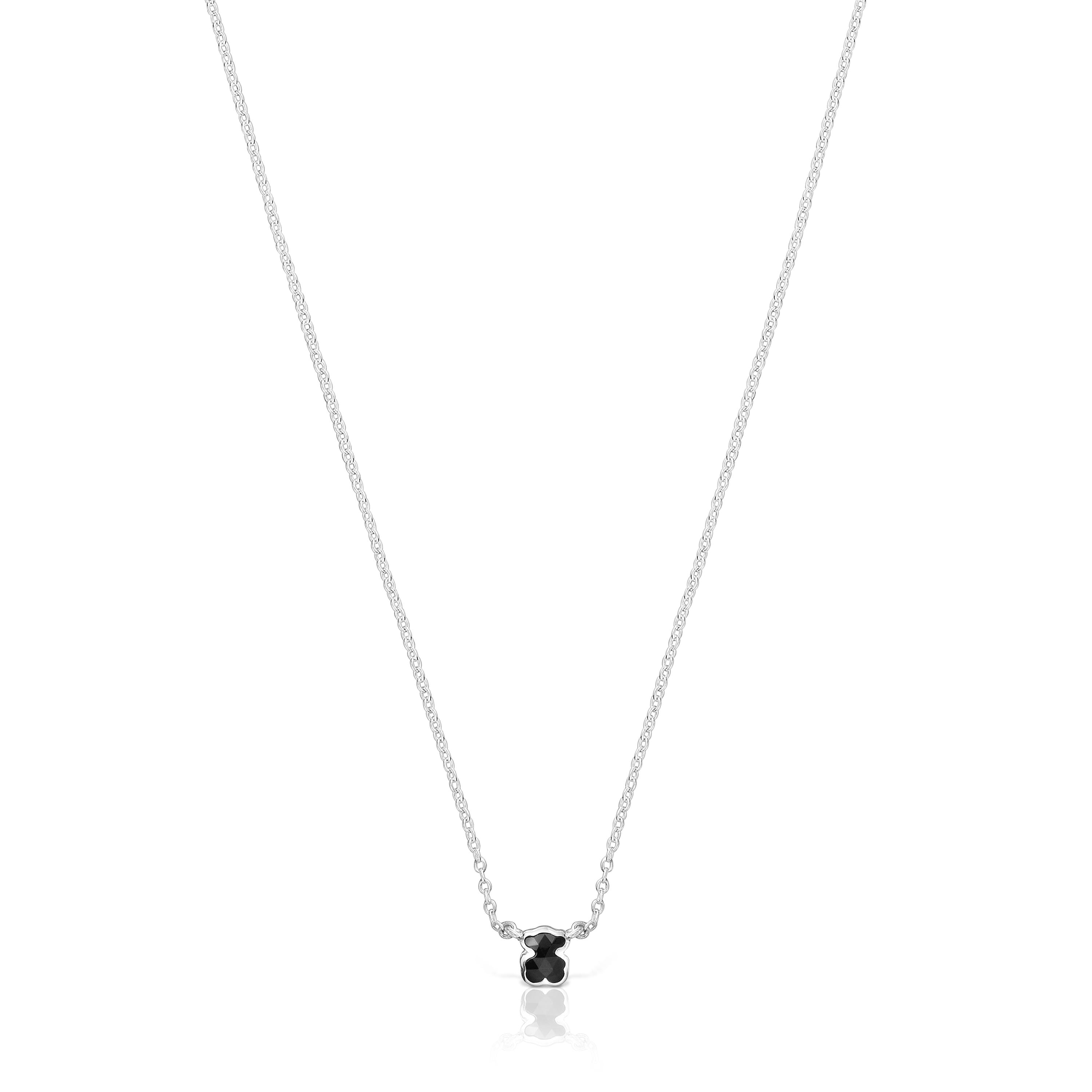 Collar corto de plata y motivo oso pequeño en ónix Icon Color