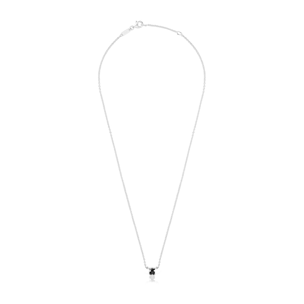 Collar corto de plata y motivo oso pequeño en ónix Icon Color image number 1