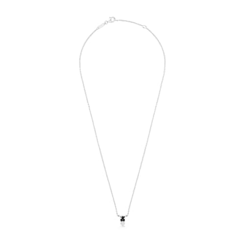 Collar corto de plata y motivo oso pequeño en ónix Icon Color