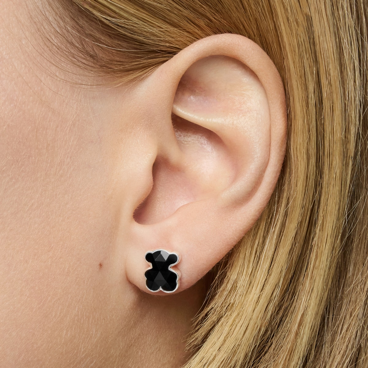 10 mm silver and onyx bear Earrings TOUS Icon Color