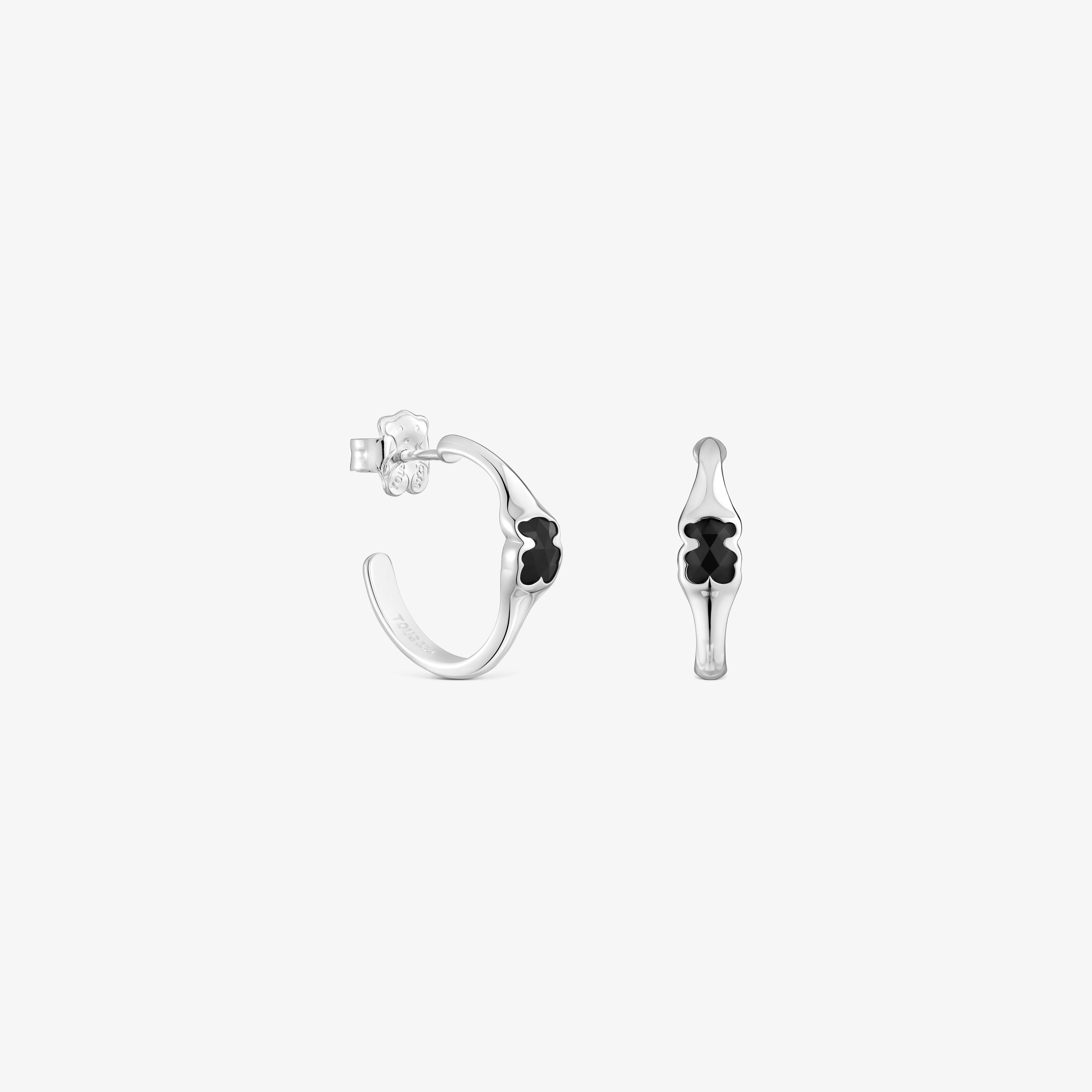 16.5 mm silver Hoop earrings with onyx bear motif TOUS Icon Color
