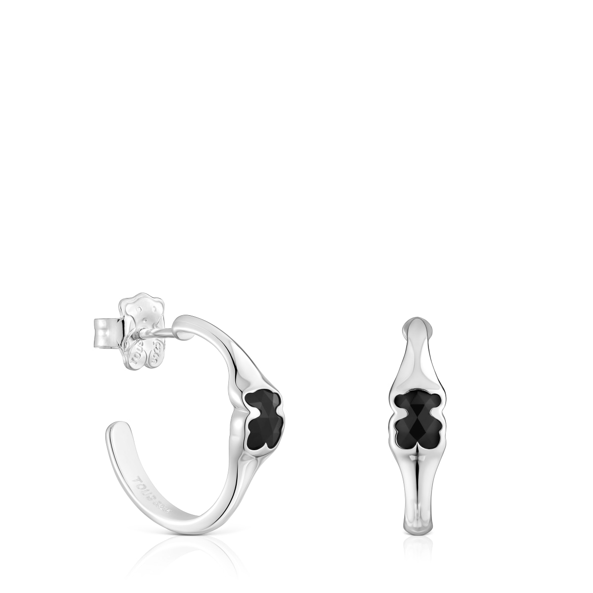 16,5 mm silver Hoop earrings with onyx bear motif TOUS Icon Color