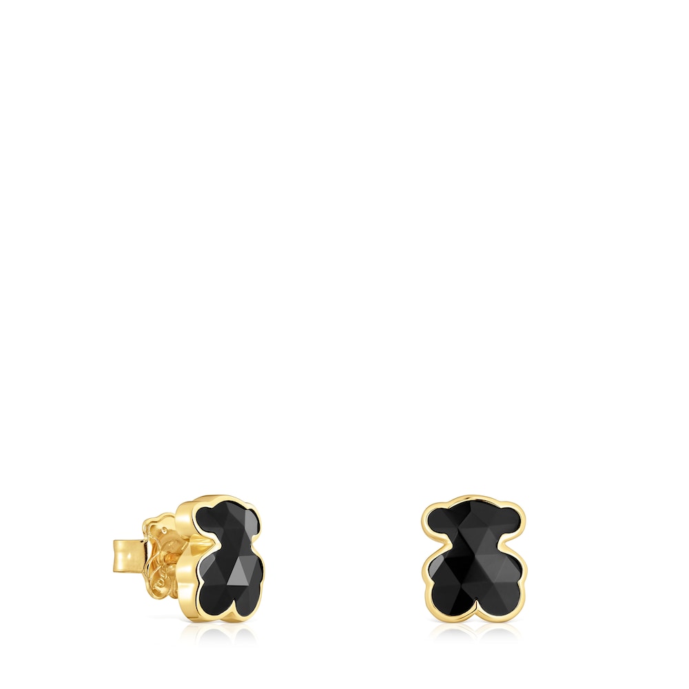 10 mm 18kt gold plating over silver and onyx bear Earrings TOUS Icon Color image number 0