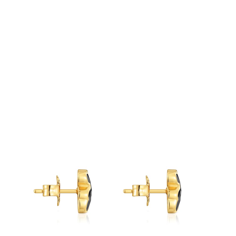 10 mm 18kt gold plating over silver and onyx bear Earrings TOUS Icon Color image number 1