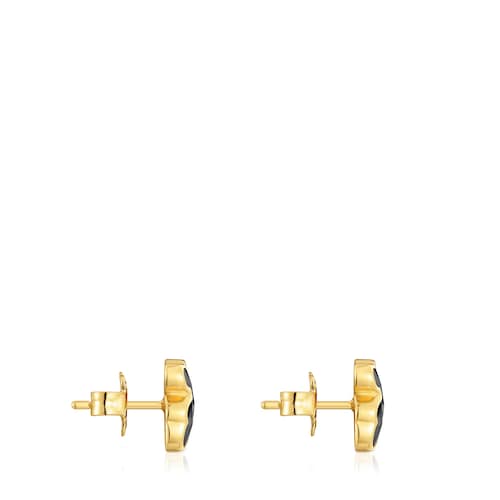 10 mm 18kt gold plating over silver and onyx bear Earrings TOUS Icon Color