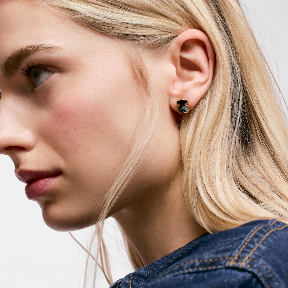 10 mm 18K gold vermeil and onyx bear Earrings TOUS Icon Color