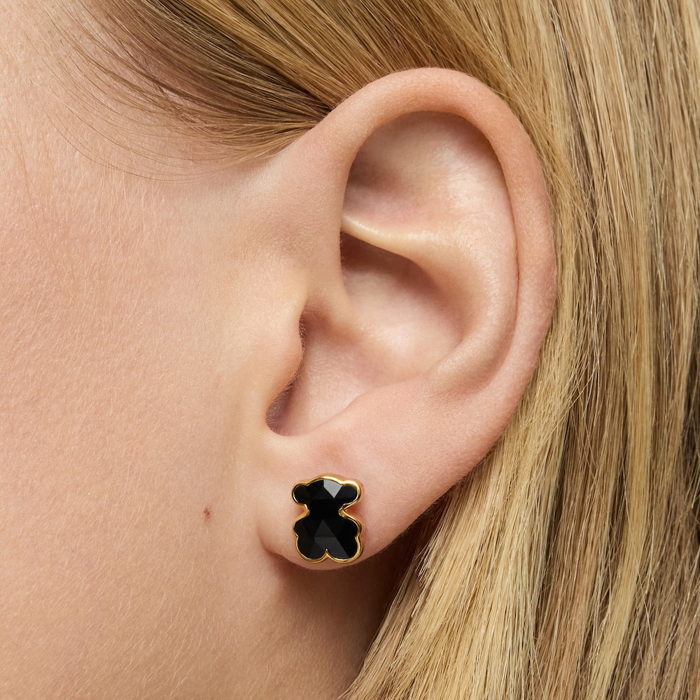 10 mm 18kt gold plating over silver and onyx bear Earrings TOUS Icon Color image number 5