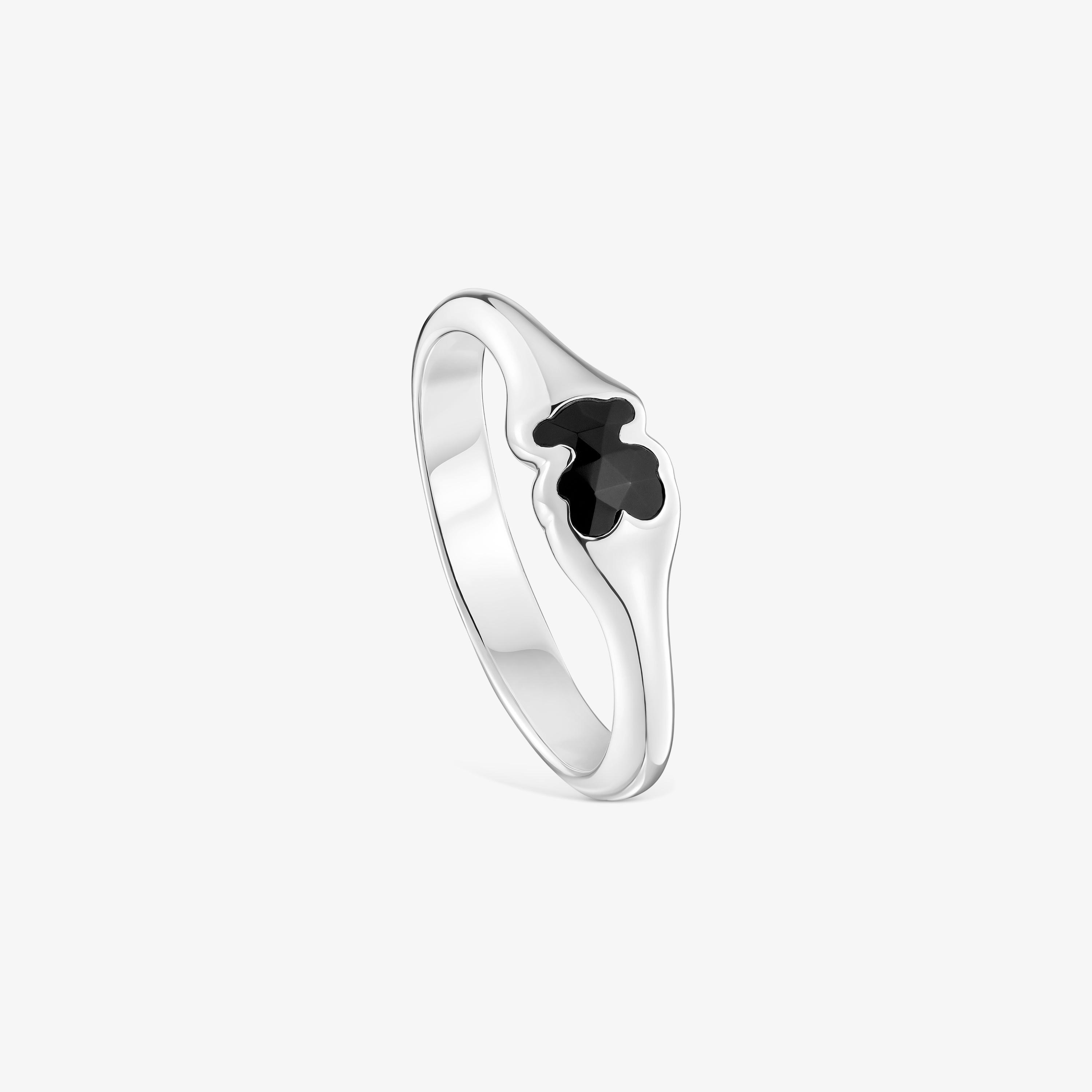 Small silver Ring with onyx bear motif TOUS Icon Color
