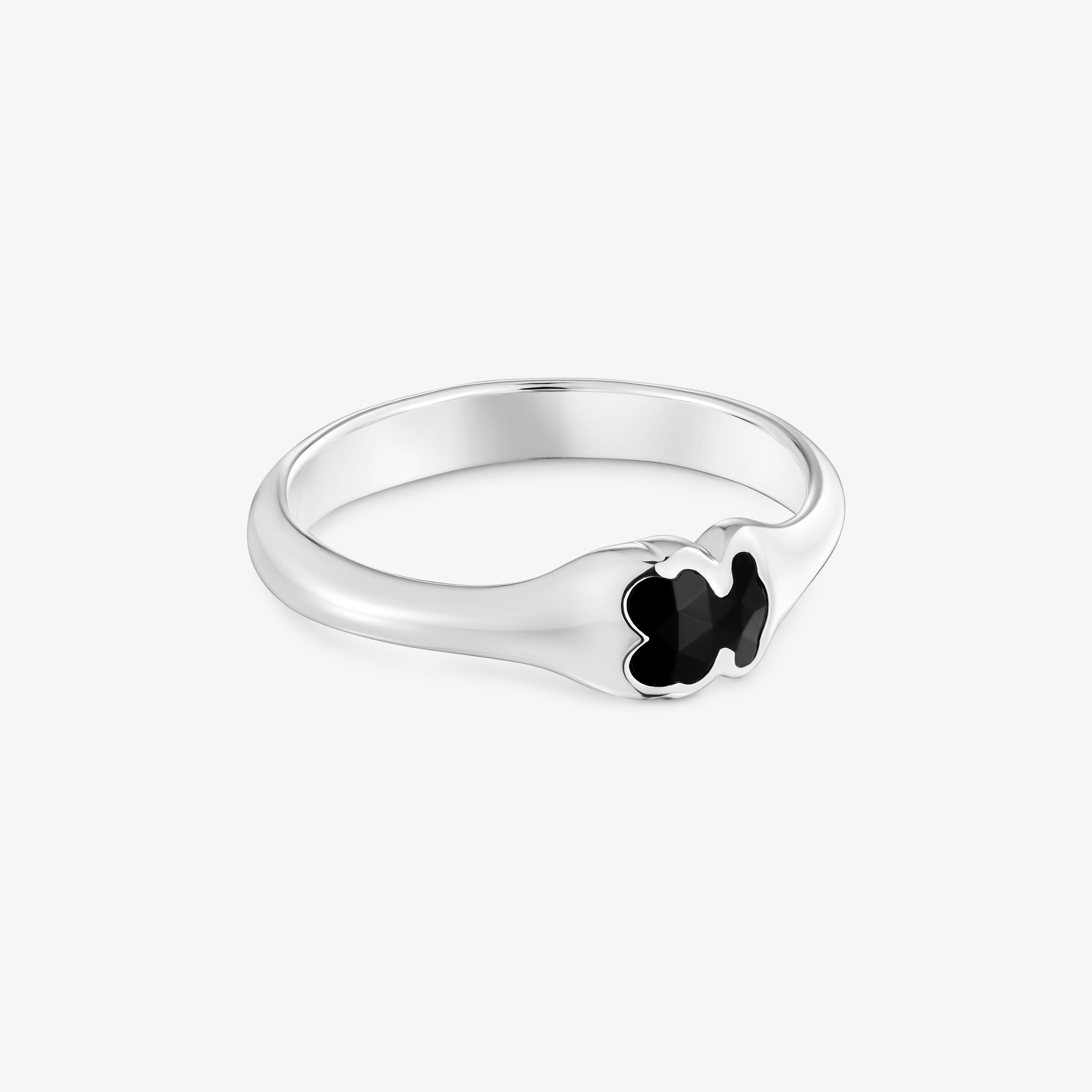 Small silver Ring with onyx bear motif TOUS Icon Color