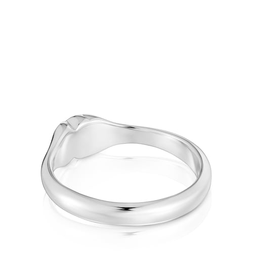 Anillo pequeño de plata y motivo oso en ónix Icon Color