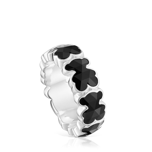 Anillo mediano de plata y osos en ónix Icon Color