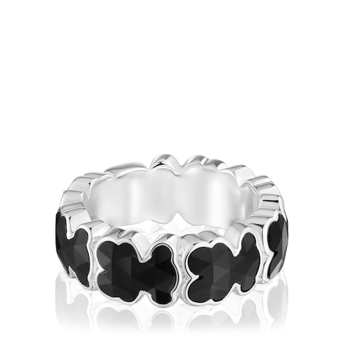 Anillo mediano de plata y osos en ónix Icon Color