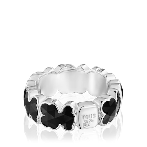 Anillo mediano de plata y osos en ónix Icon Color