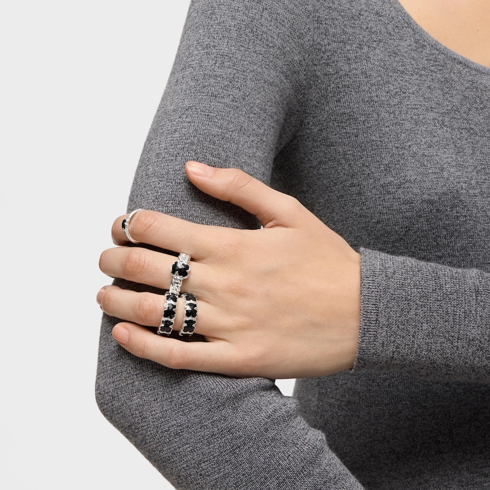 Średni pierścionek ze srebra z misiami z onyksu TOUS Icon Color