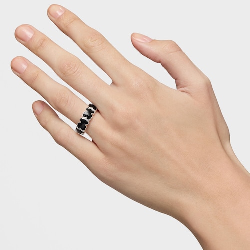 Anillo mediano de plata y osos en ónix Icon Color