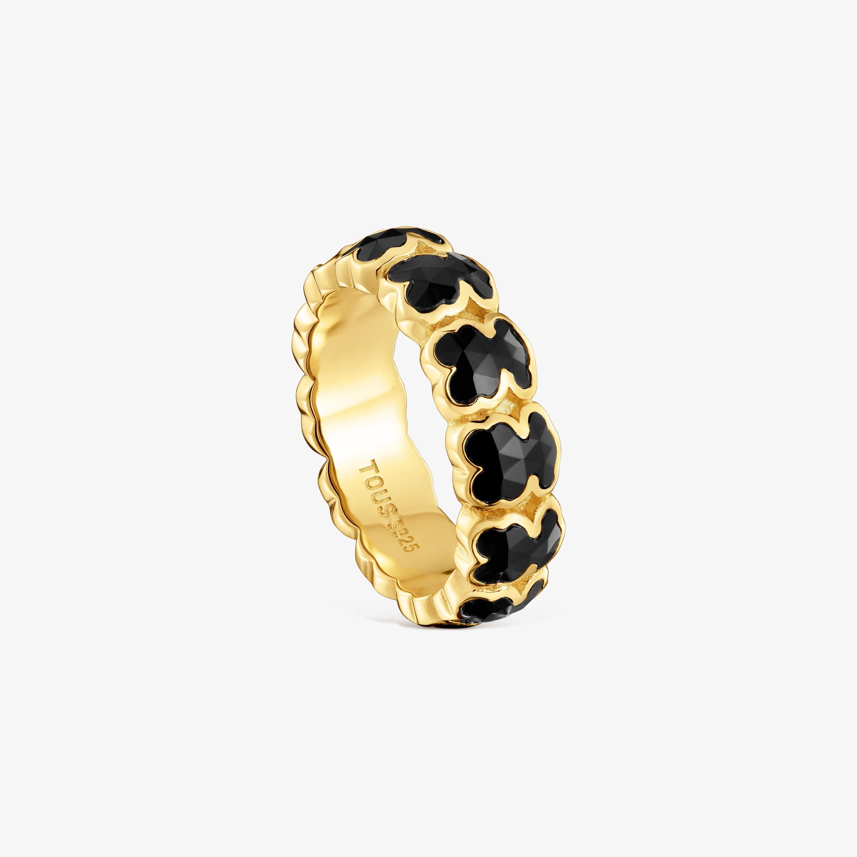 Medium 18K gold vermeil Ring with onyx bears TOUS Icon Color | TOUS