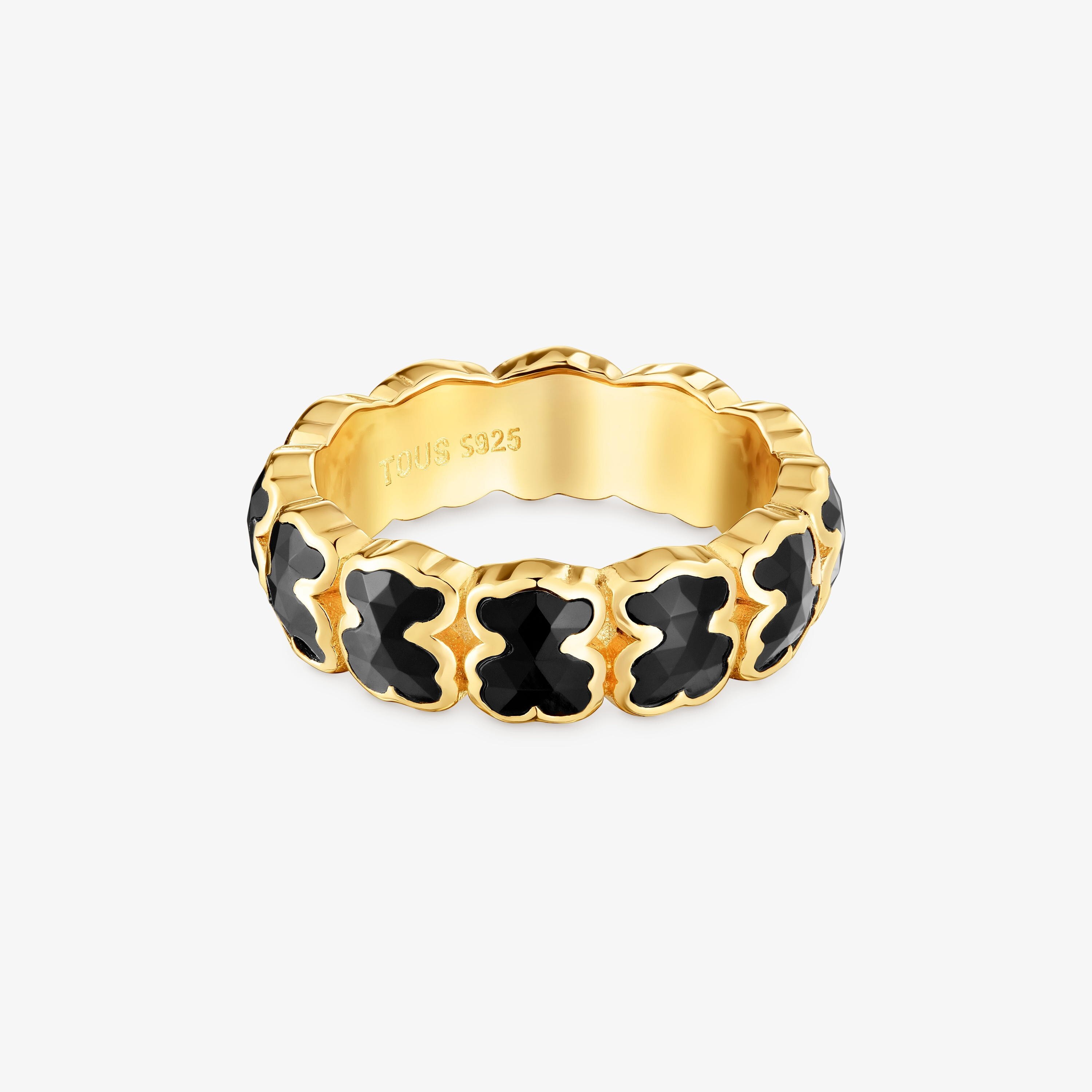 Medium 18K gold vermeil Ring with onyx bears TOUS Icon Color