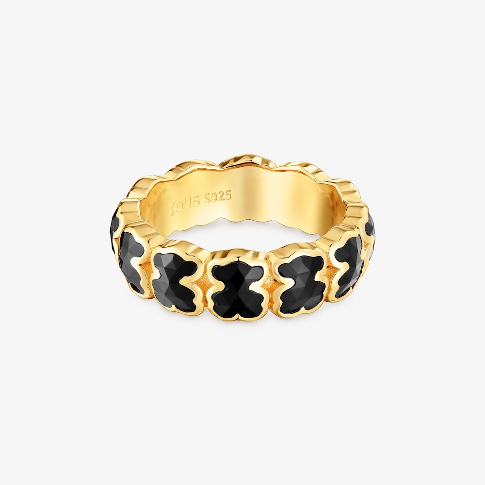 Anillo mediano con ba&ntilde;o de oro 18 kt sobre plata y osos en &oacute;nix Icon Color