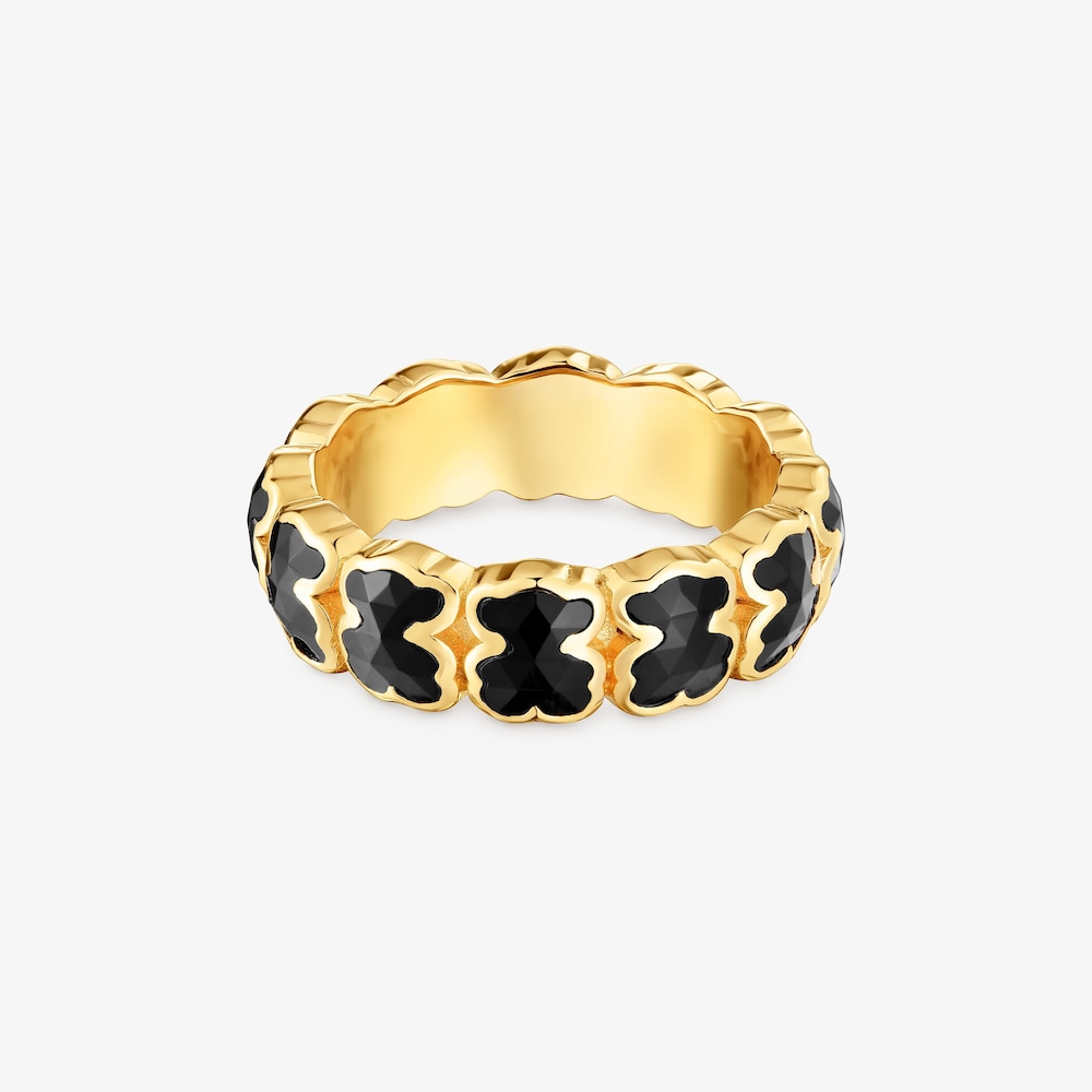 Anillo mediano con ba&ntilde;o de oro 18 kt sobre plata y osos en &oacute;nix Icon Color