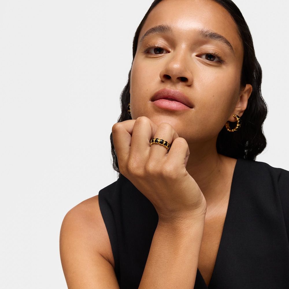 Anillo mediano con ba&ntilde;o de oro 18 kt sobre plata y osos en &oacute;nix Icon Color