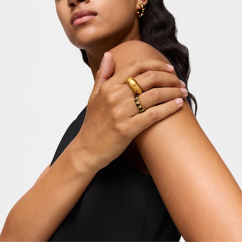 Medium 18kt gold plating over silver Ring with onyx bears TOUS Icon Color