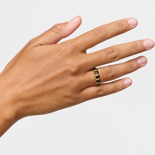 Medium 18kt gold plating over silver Ring with onyx bears TOUS Icon Color