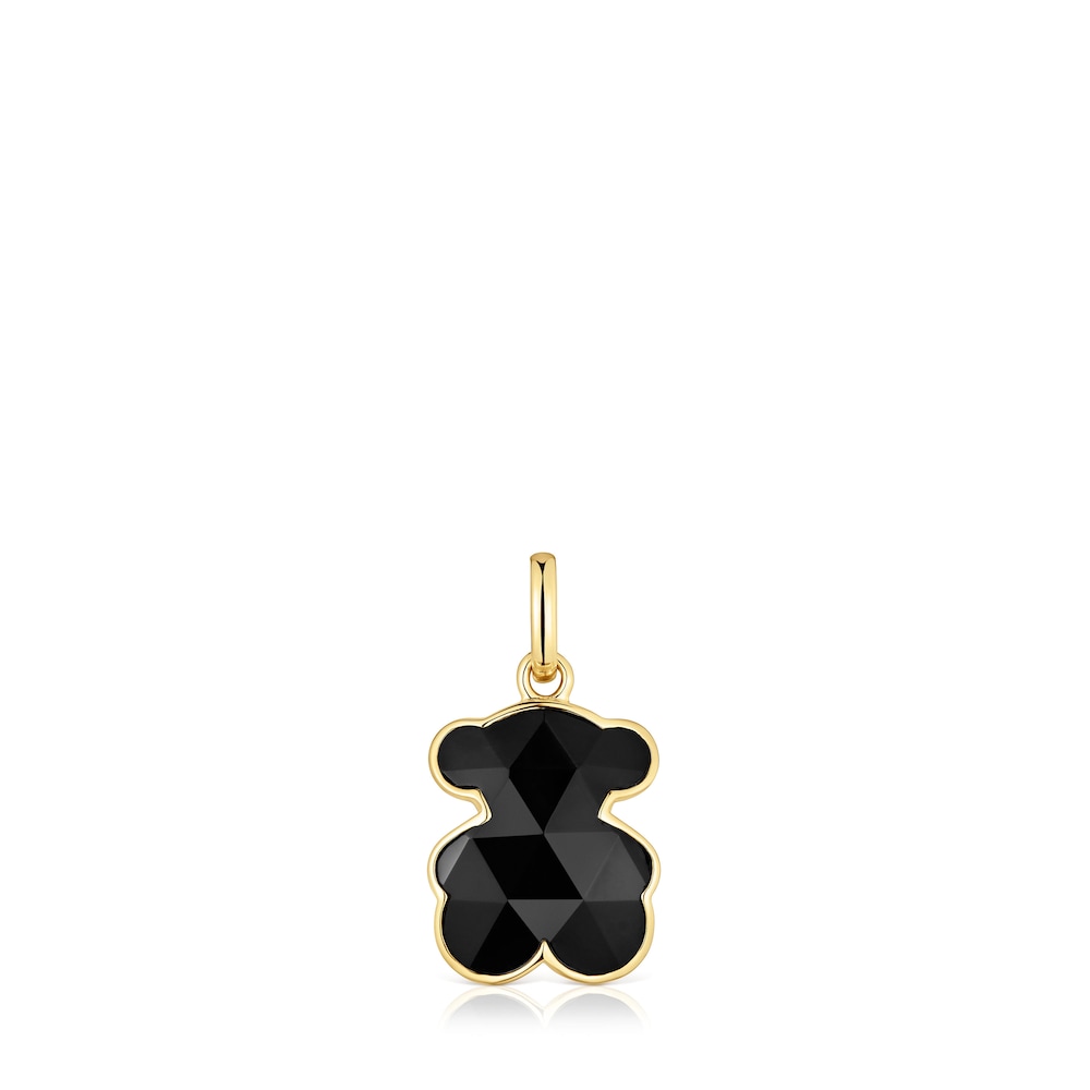 Colgante pequeño con baño de oro 18 kt sobre plata y motivo oso en ónix Icon Color image number 0
