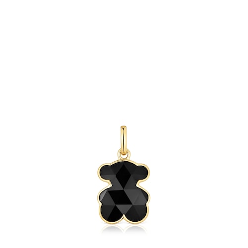 Colgante pequeño con baño de oro 18 kt sobre plata y motivo oso en ónix Icon Color
