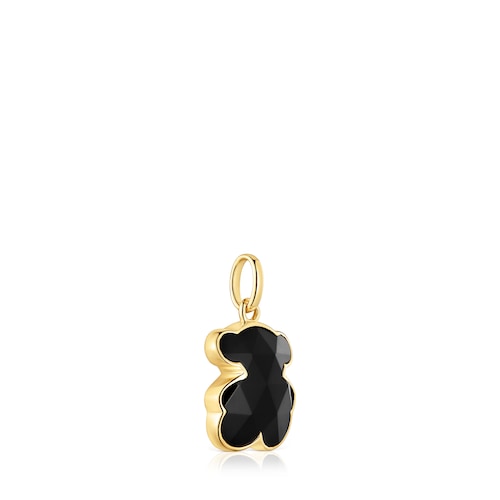 Colgante pequeño con baño de oro 18 kt sobre plata y motivo oso en ónix Icon Color