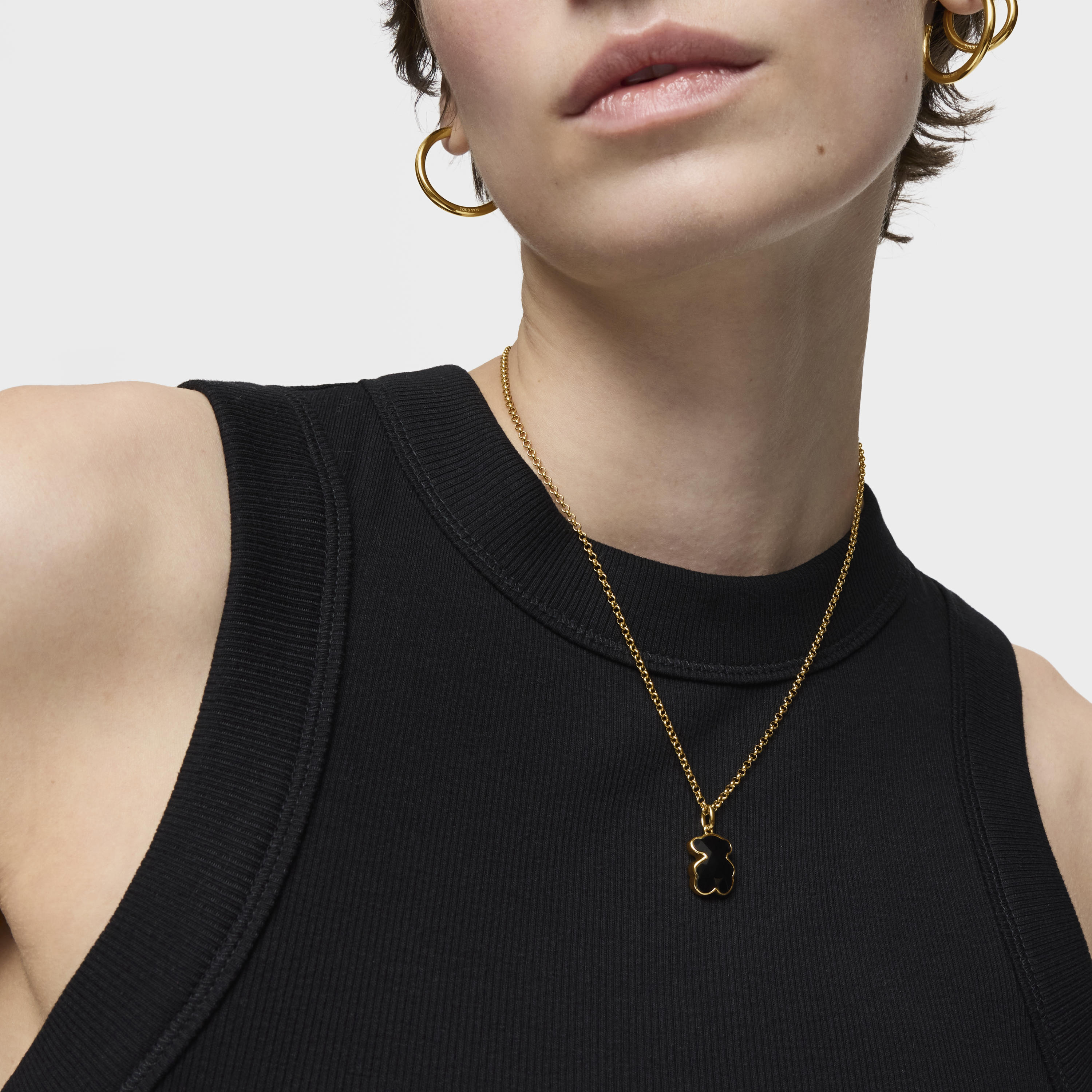 18K gold vermeil bear Pendant with onyx bear motif TOUS Icon Color