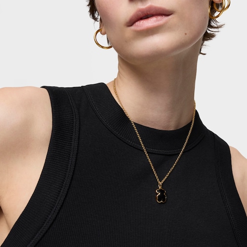 Colgante pequeño con baño de oro 18 kt sobre plata y motivo oso en ónix Icon Color
