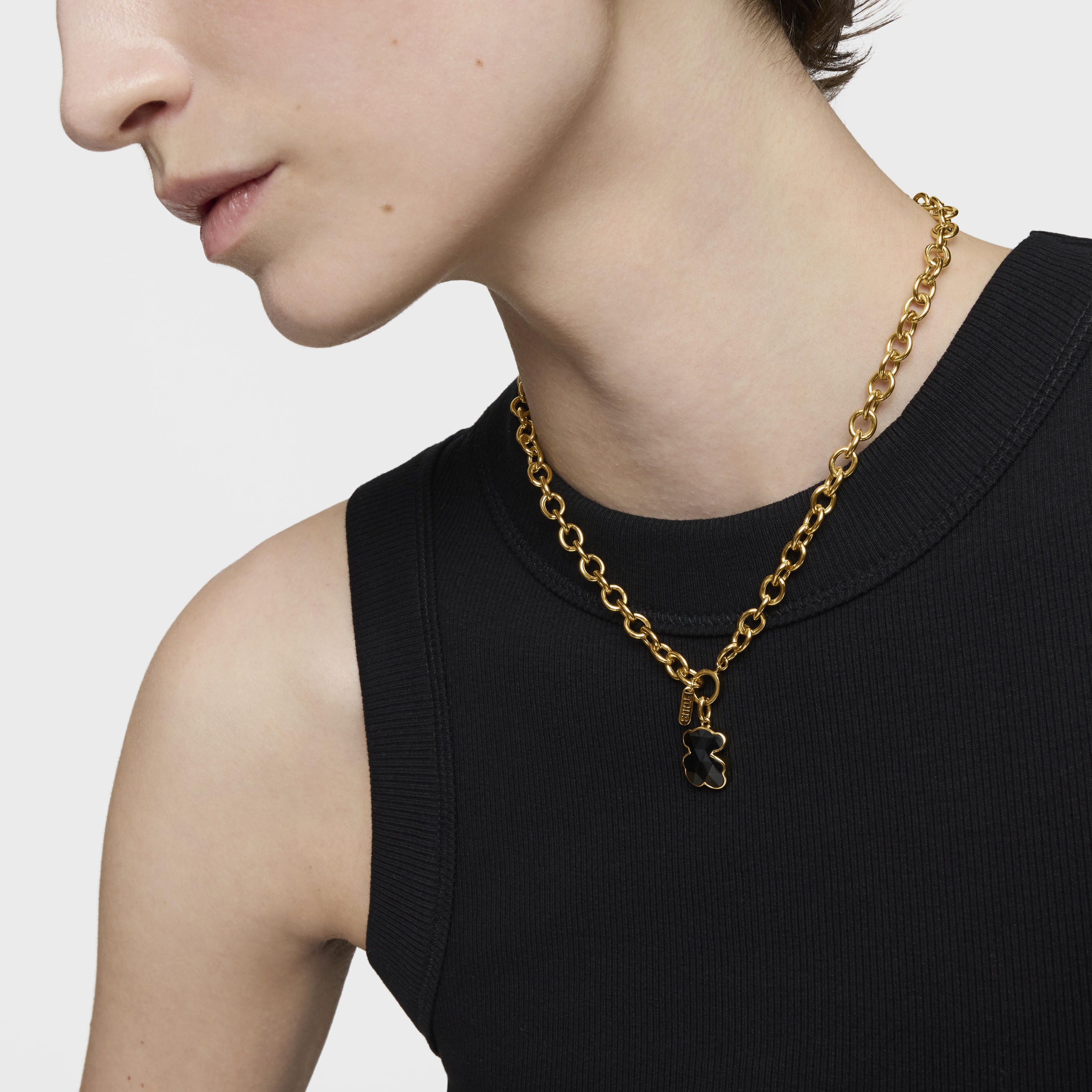 18K gold vermeil bear Pendant with onyx bear motif TOUS Icon Color