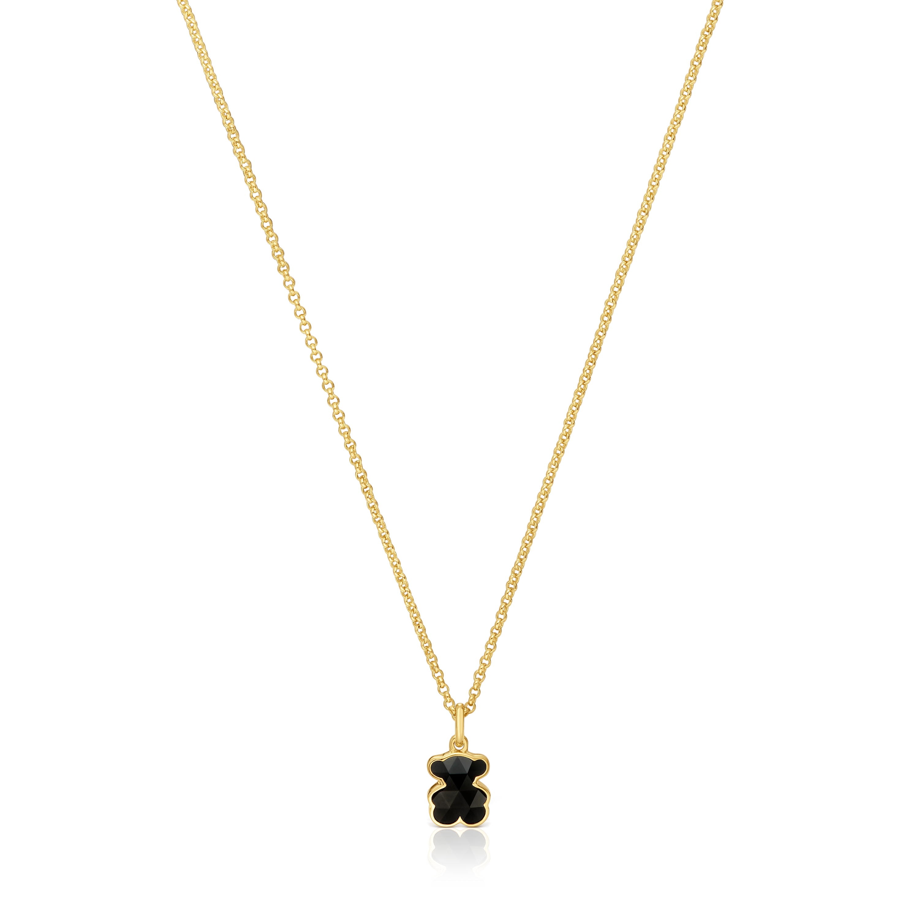 Collar corto con baño de oro 18 kt sobre plata y motivo oso en ónix Icon Color