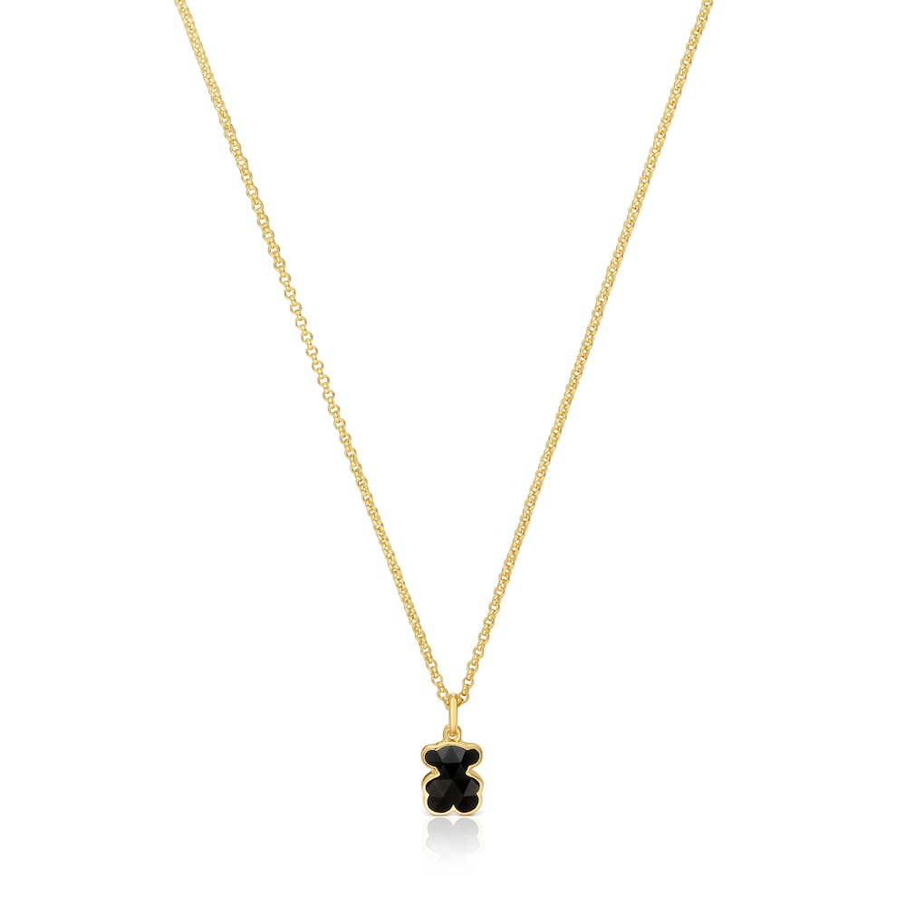 Short 18kt gold plating over silver Necklace with onyx bear motifs TOUS Icon Color