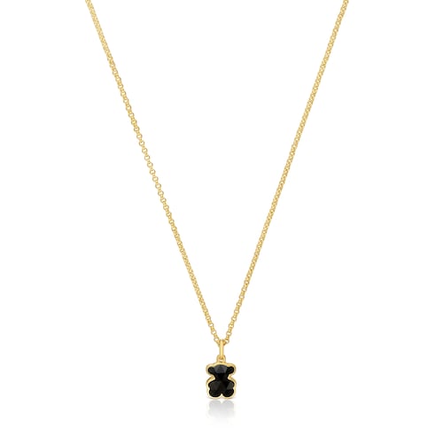 Short 18kt gold plating over silver Necklace with onyx bear motifs TOUS Icon Color