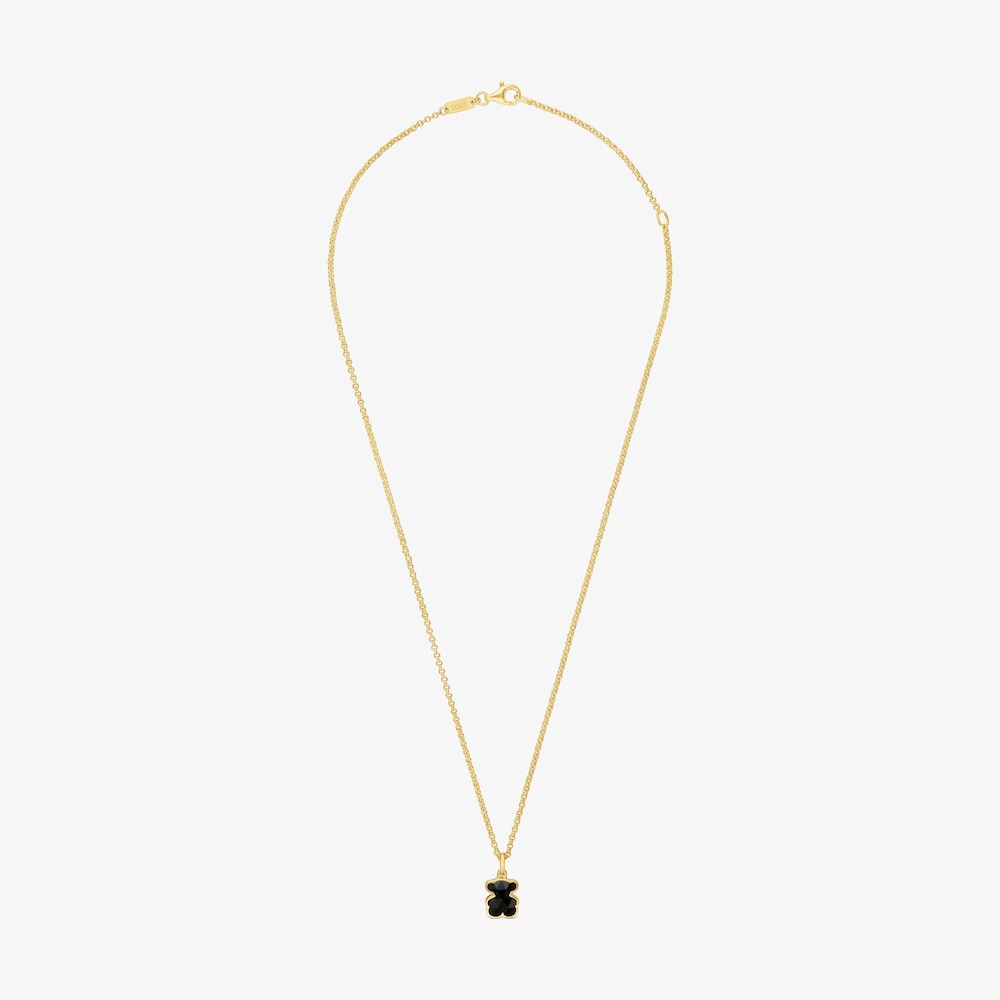 Kurze Halskette TOUS Icon Color aus 18&nbsp;kt vergoldetem Silber mit B&auml;renmotiven aus Onyx
