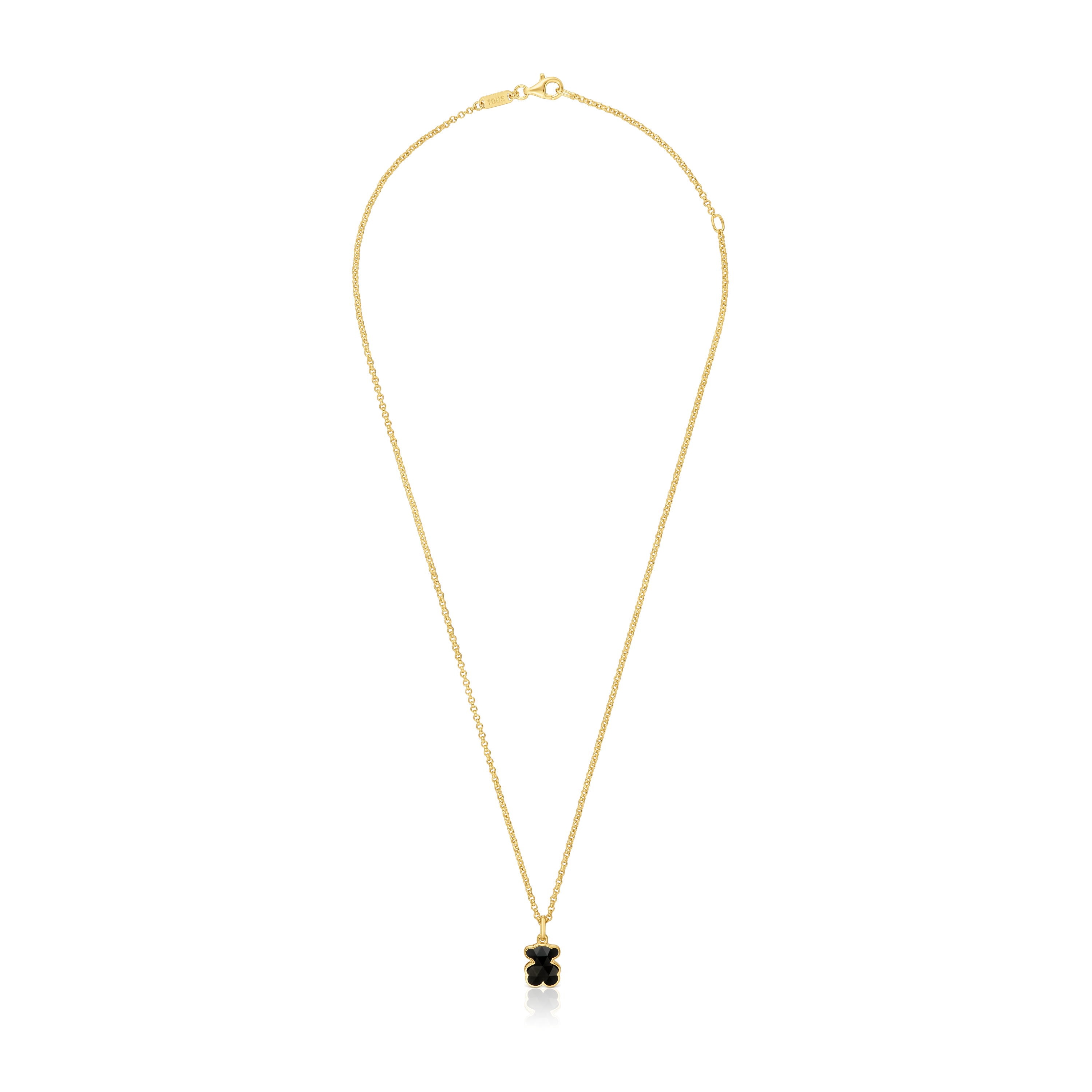 Collar corto con baño de oro 18 kt sobre plata y motivo oso en ónix Icon Color