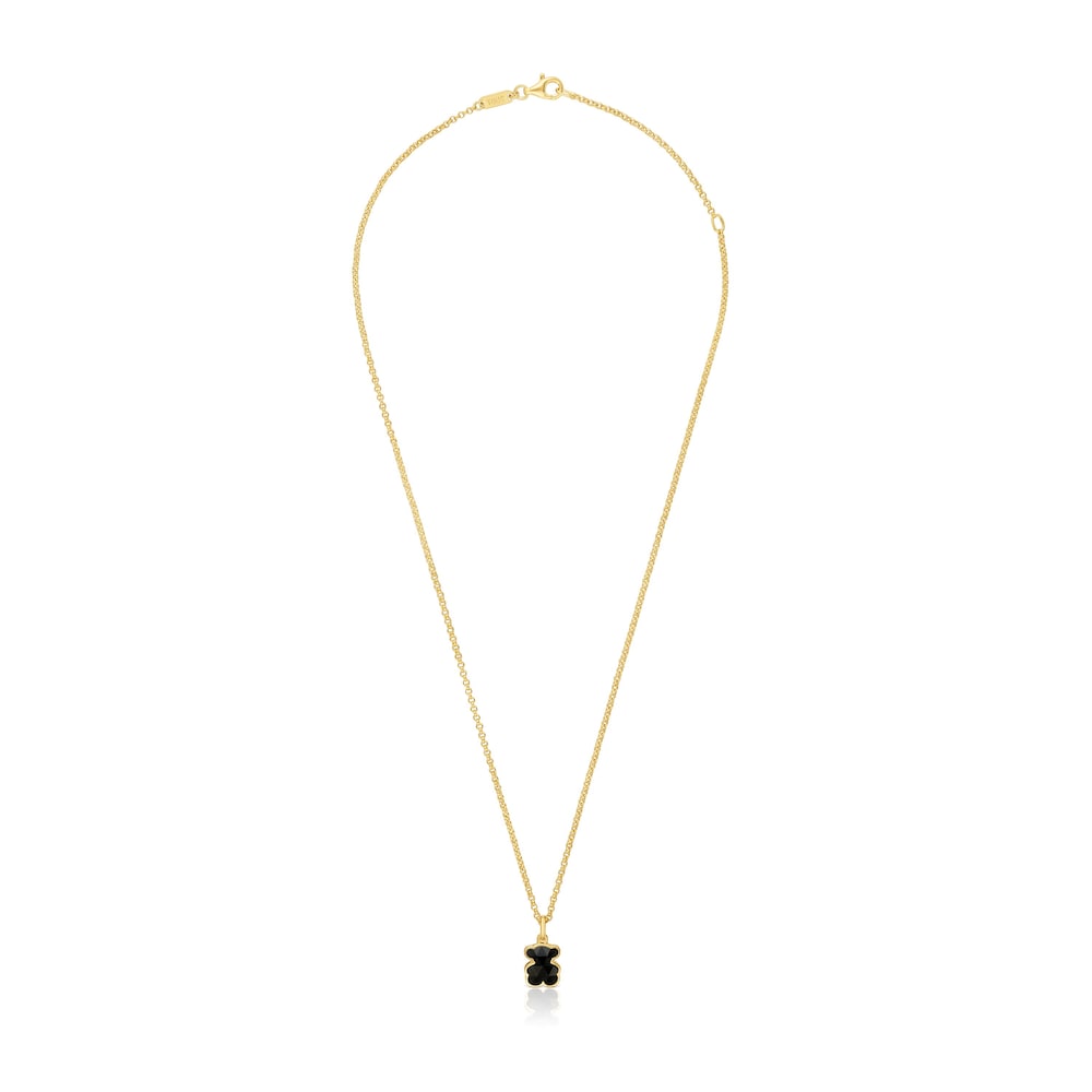 Short 18kt gold plating over silver Necklace with onyx bear motifs TOUS Icon Color image number 1