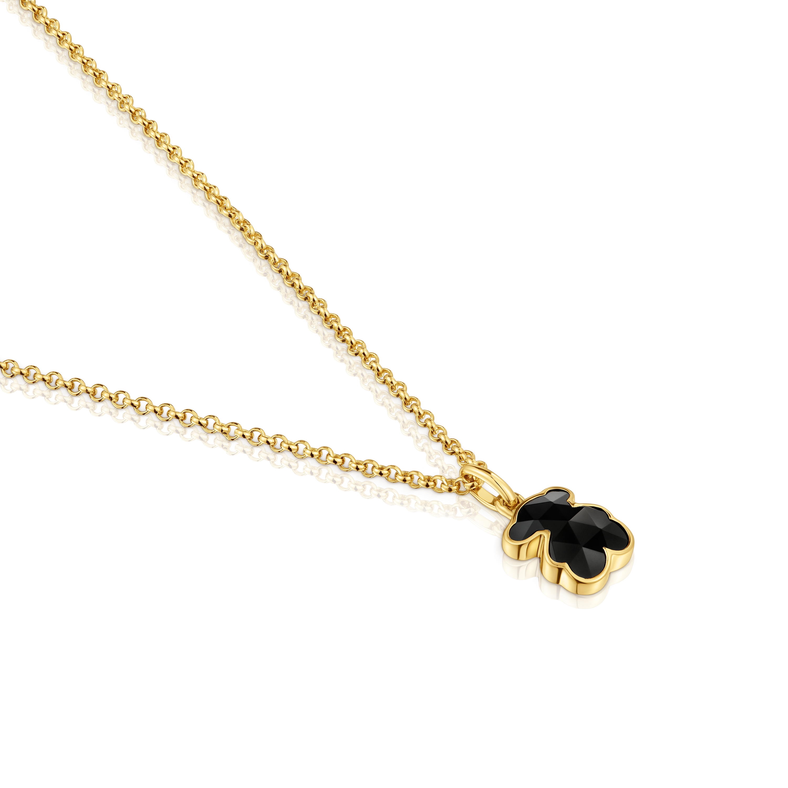 Collar corto con baño de oro 18 kt sobre plata y motivo oso en ónix Icon Color