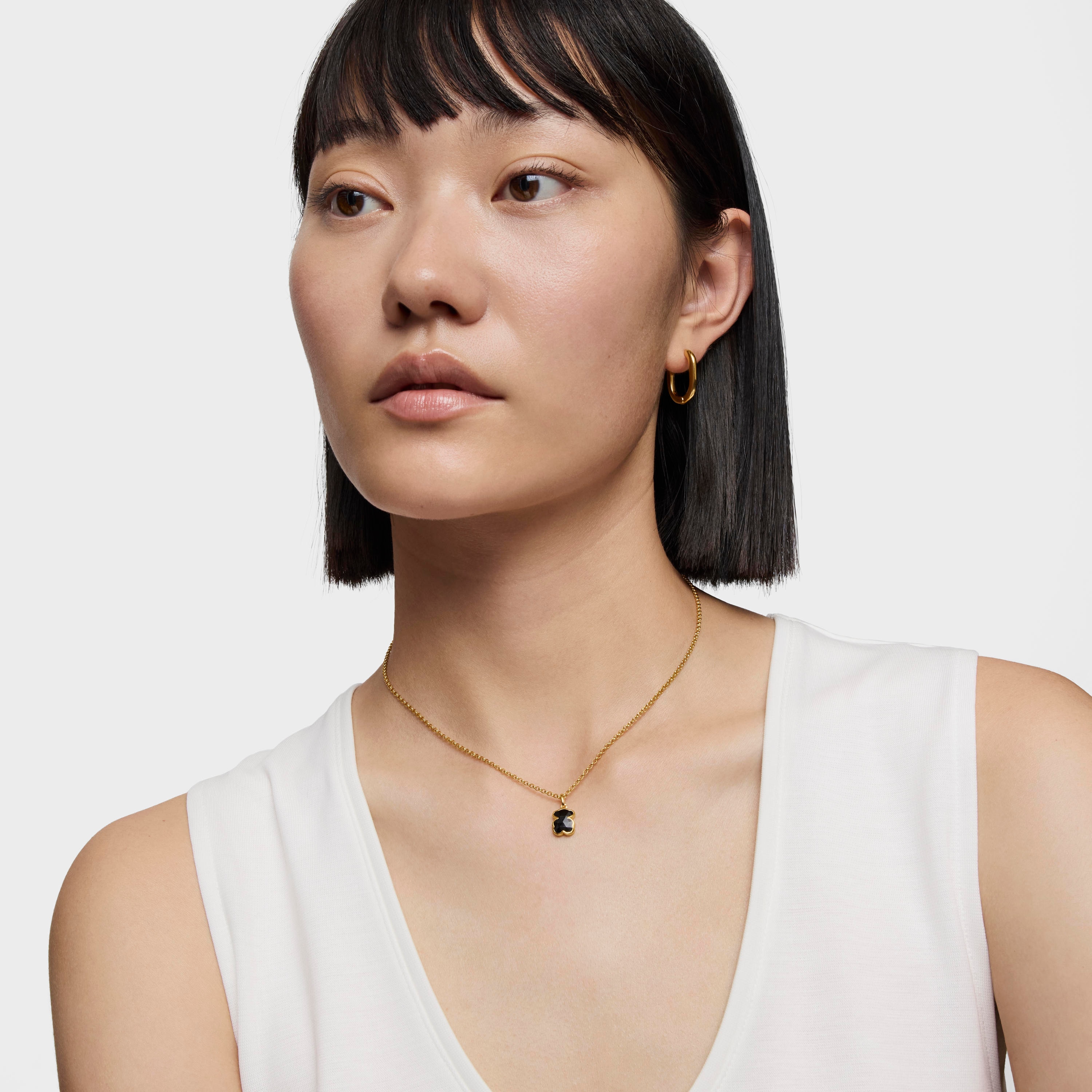Collar corto con baño de oro 18 kt sobre plata y motivo oso en ónix Icon Color