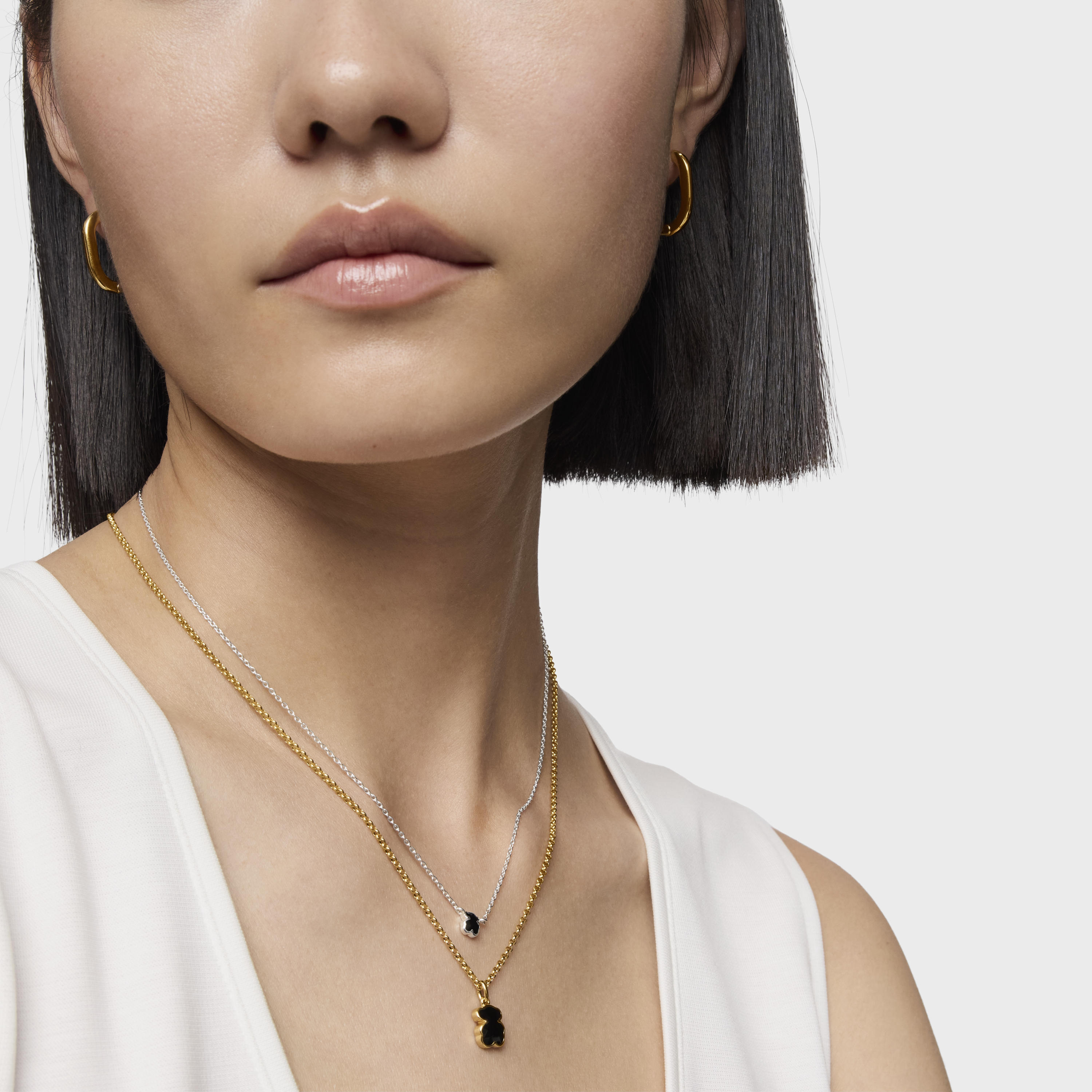 Collar corto con baño de oro 18 kt sobre plata y motivo oso en ónix Icon Color