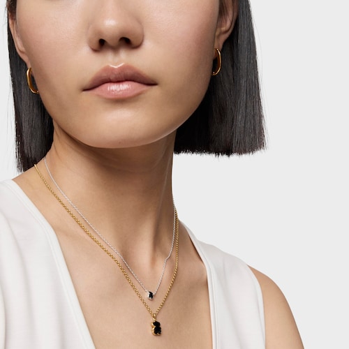 Short 18kt gold plating over silver Necklace with onyx bear motifs TOUS Icon Color