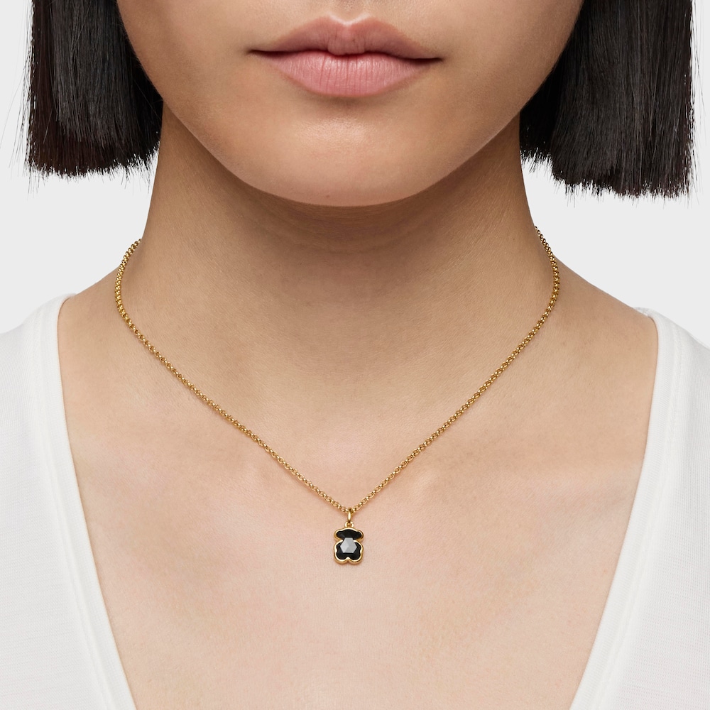 Short 18kt gold plating over silver Necklace with onyx bear motifs TOUS Icon Color image number 6
