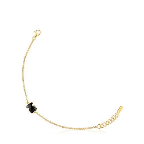 Pulsera cadena con baño de oro 18 kt sobre plata y motivo oso en ónix Icon Color