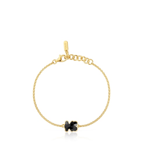 Pulsera cadena con baño de oro 18 kt sobre plata y motivo oso en ónix Icon Color